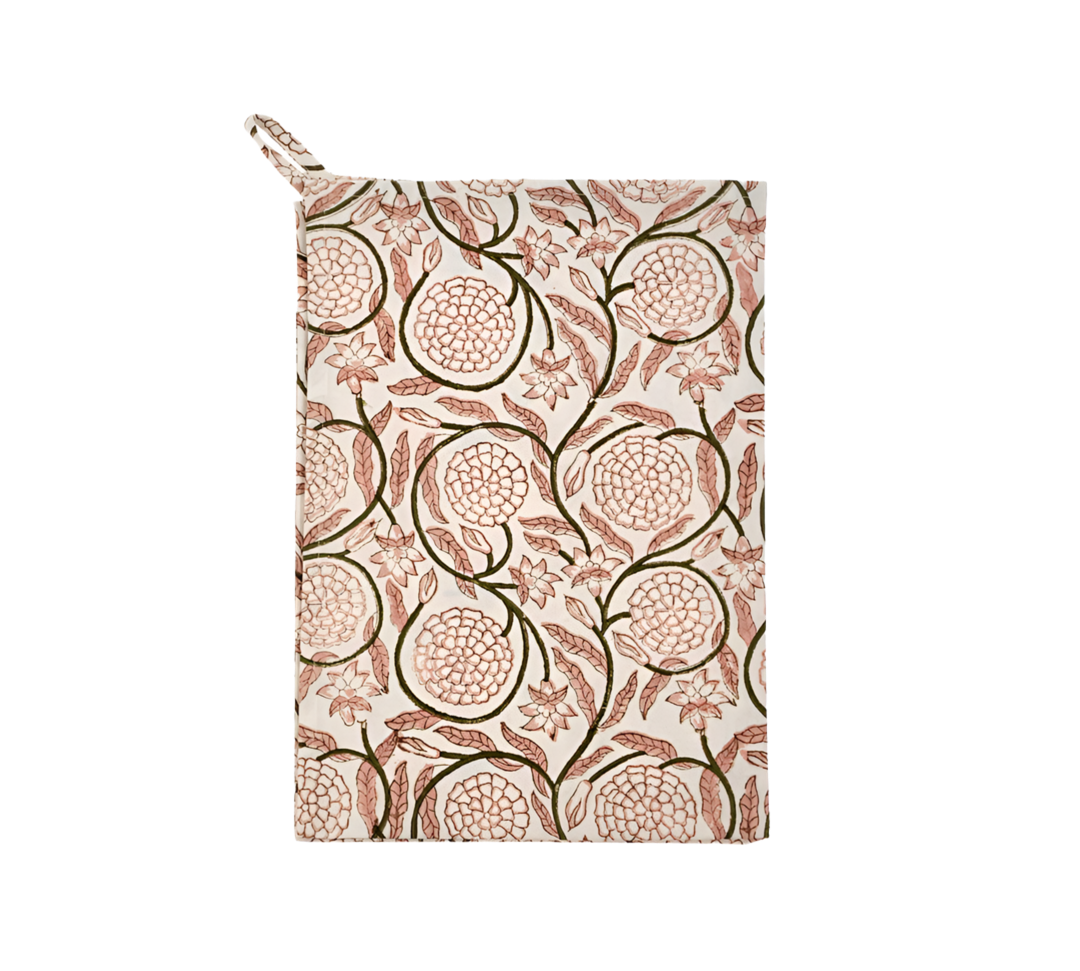 jasmine block print tea towel