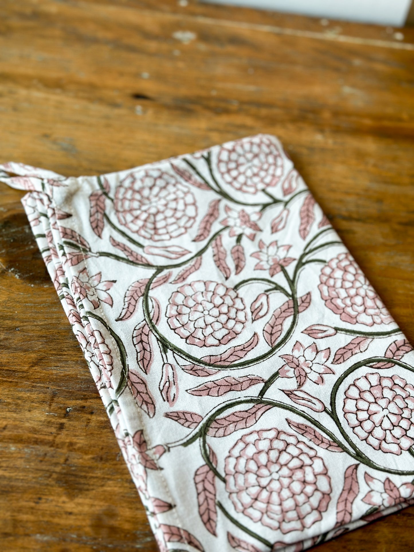 jasmine block print tea towel