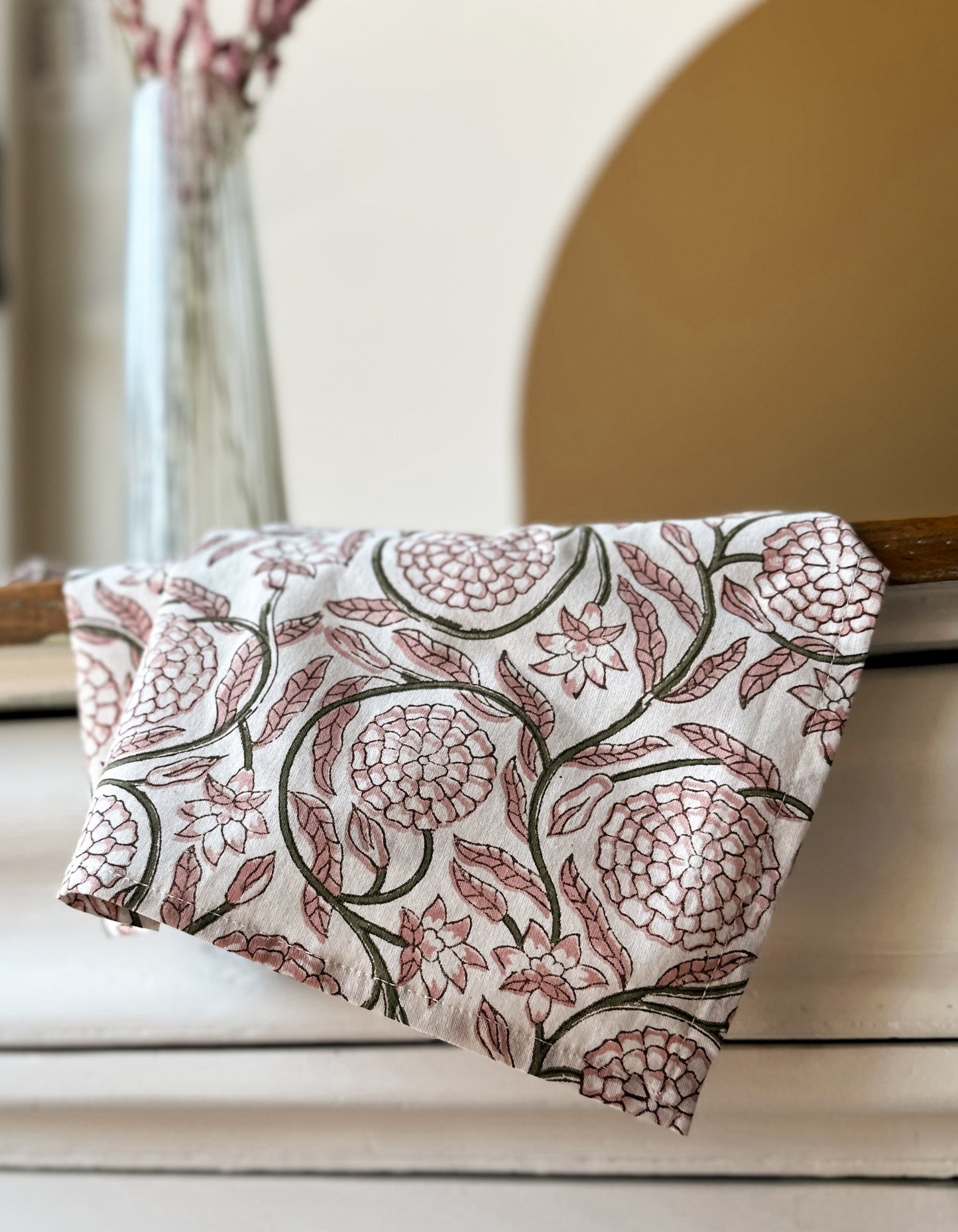 jasmine block print tea towel