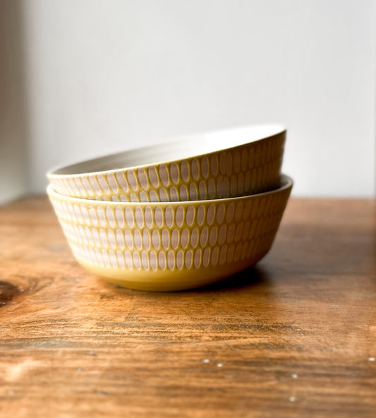 Ochre imprint stoneware bowl