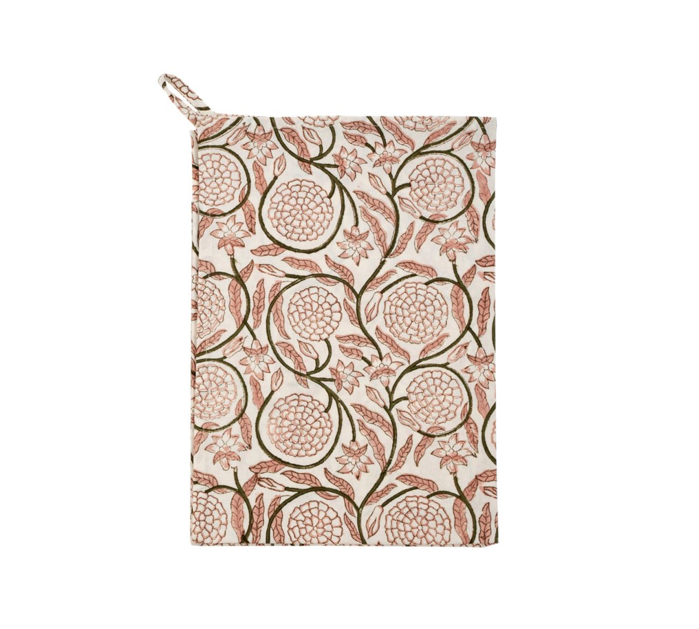 jasmine block print tea towel