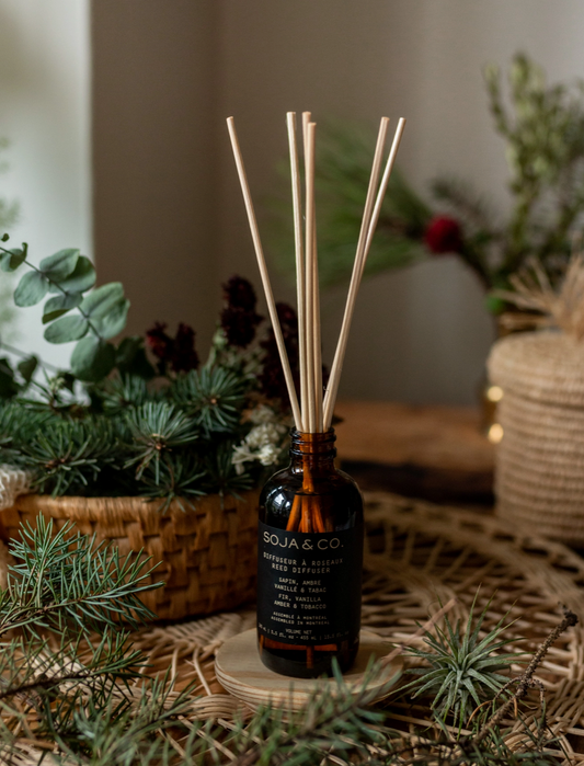 fir, vanilla amber + tobacco reed diffuser